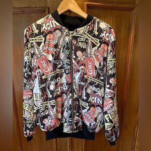 Rare Coca cola House of stars comic print bomber jacket reversible black velvet